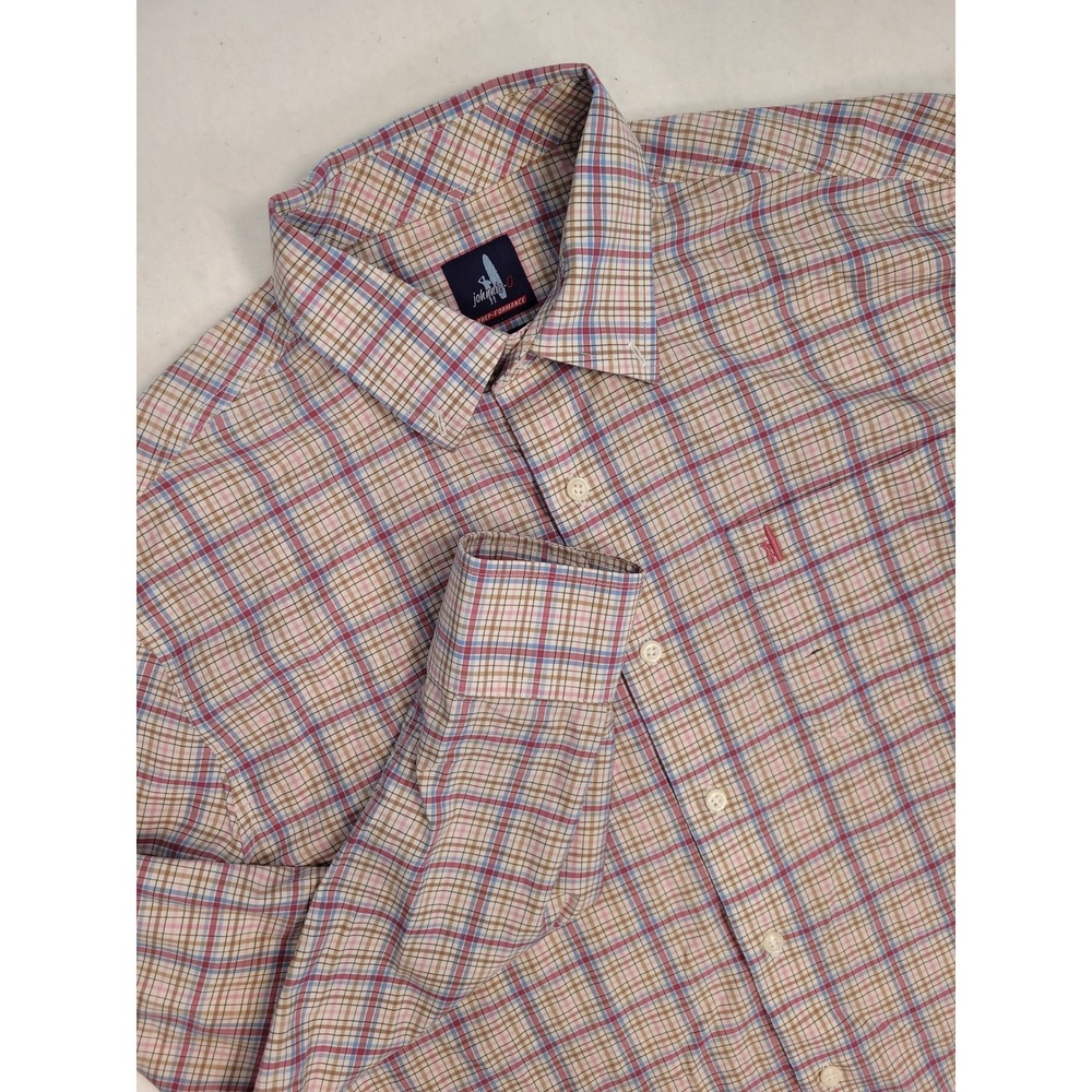 Johnnie-O Prep-Formance Mens Med Plaid Long Sleeve Button Down Shirt Blue Pink
